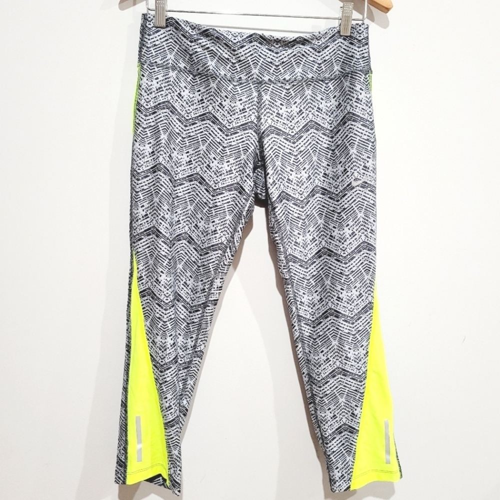 Nike Leggings Dri-Fit Women's Activewear Gray & Yellow Geometric Pattern Large L